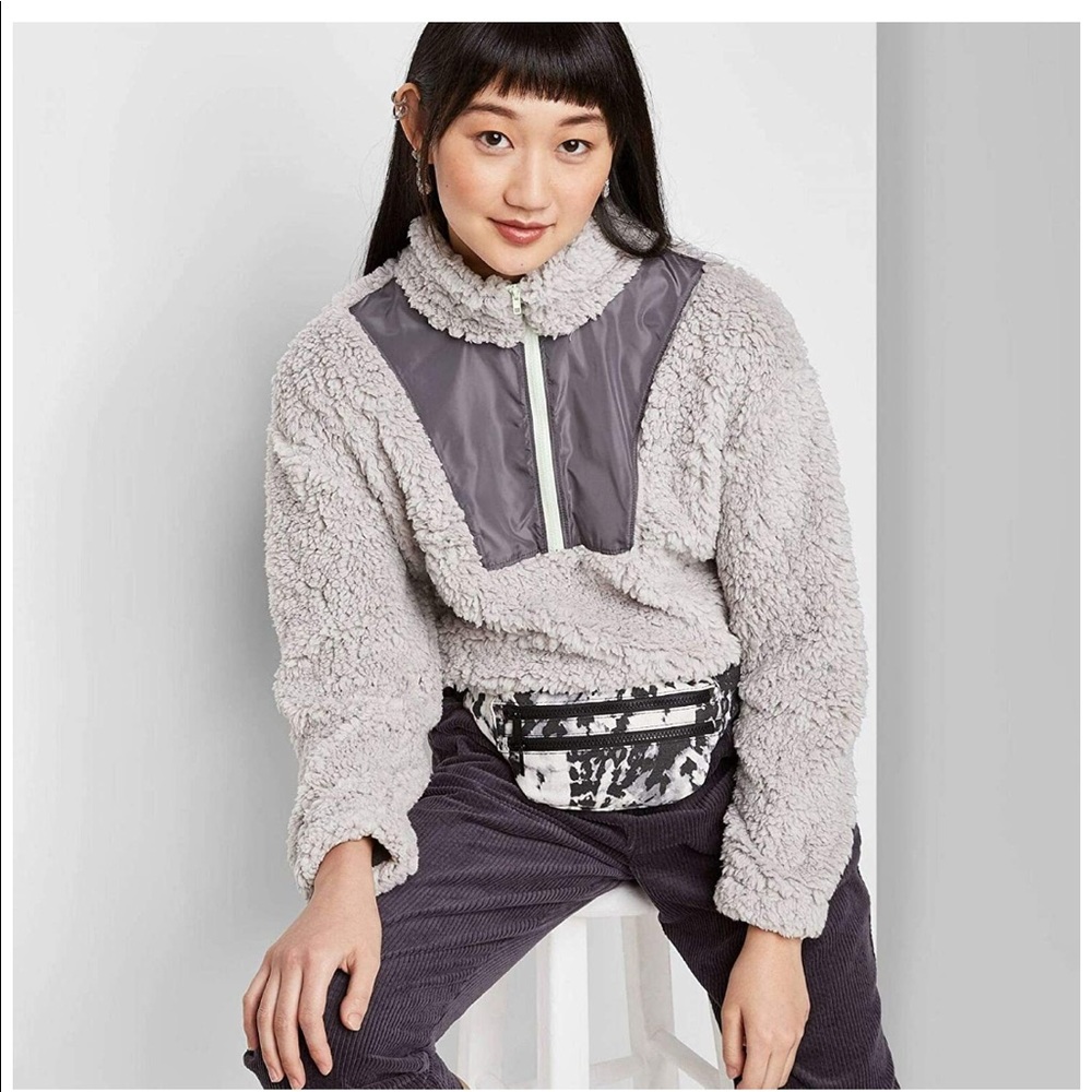 Wild Fable Sherpa Teddy Jacket Pull Over Quarter Zip